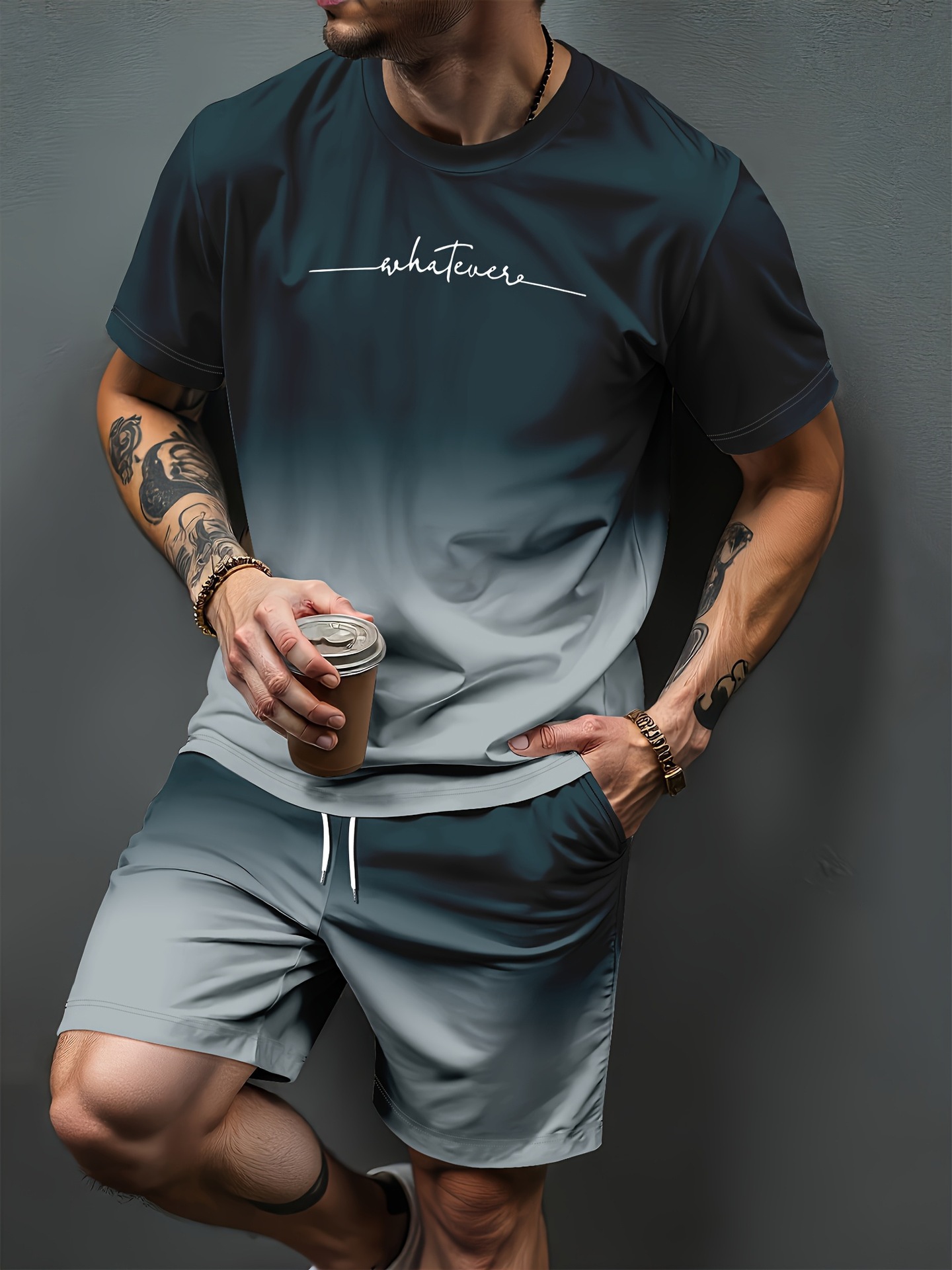 Men'S Fashion 2025 - Gradientowy wzór liter, druk 3D, dresy