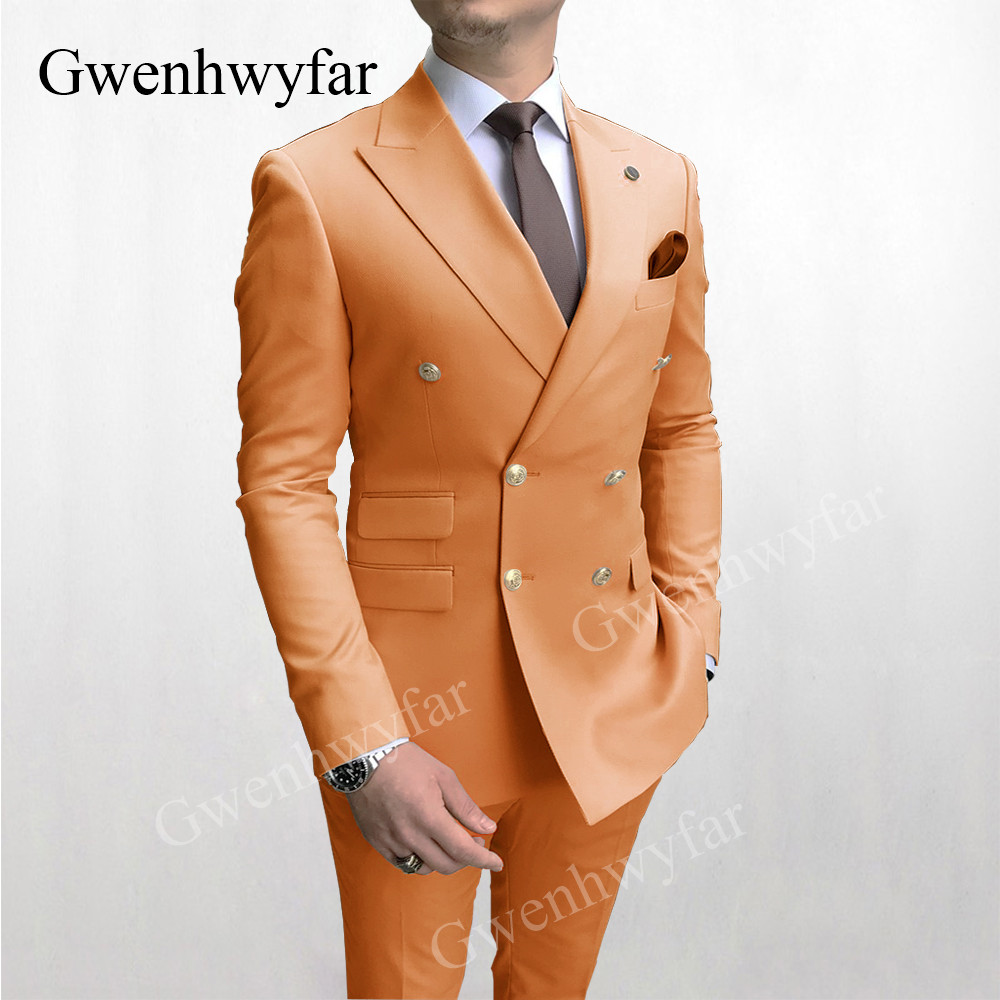 Men'S Dress Pants Fashion - Gwenhwyfar podwójne piersi męskie garnitury pomarańczowy