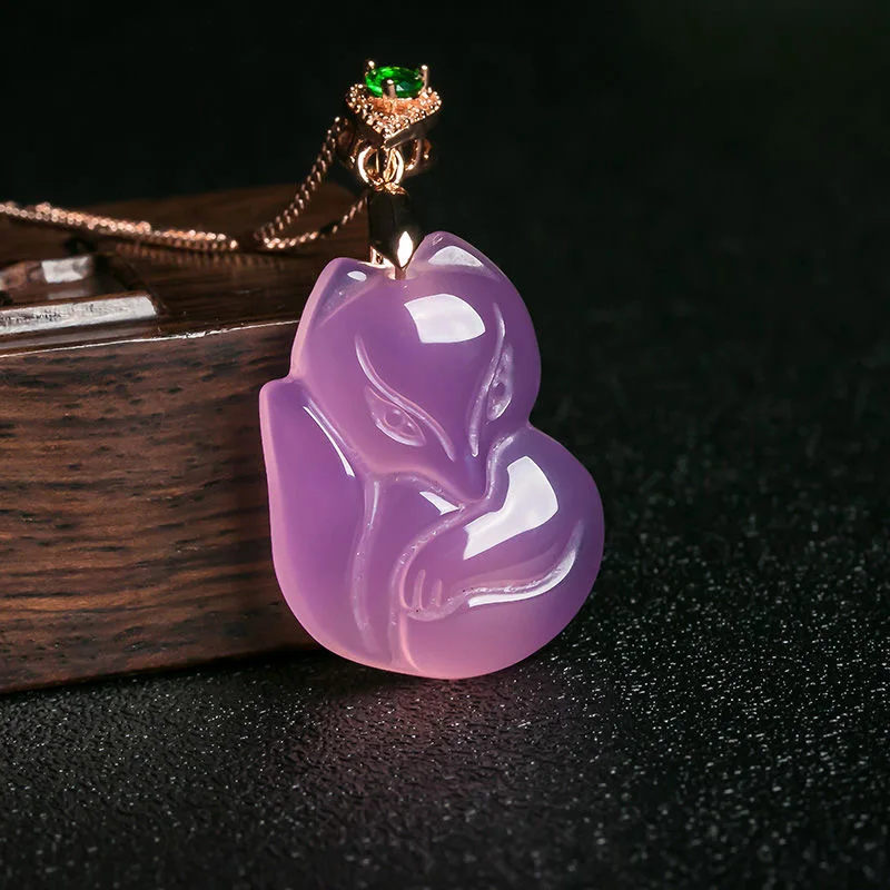 Men'S Fashion Necklaces - Naturalny fioletowy agat Fox naszyjnik z