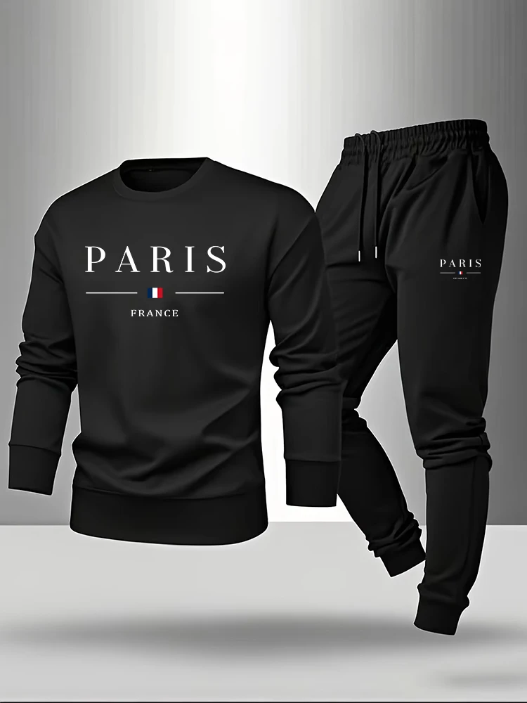 Paris Men'S Fashion - Męski zestaw z nadrukiem Paryża: bluza