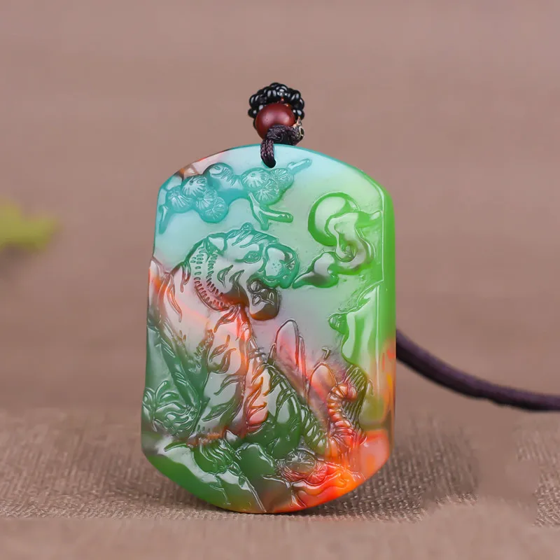 Men'S Fashion Necklaces - Chiński naturalny kolor Jade tygrys naszyjnik