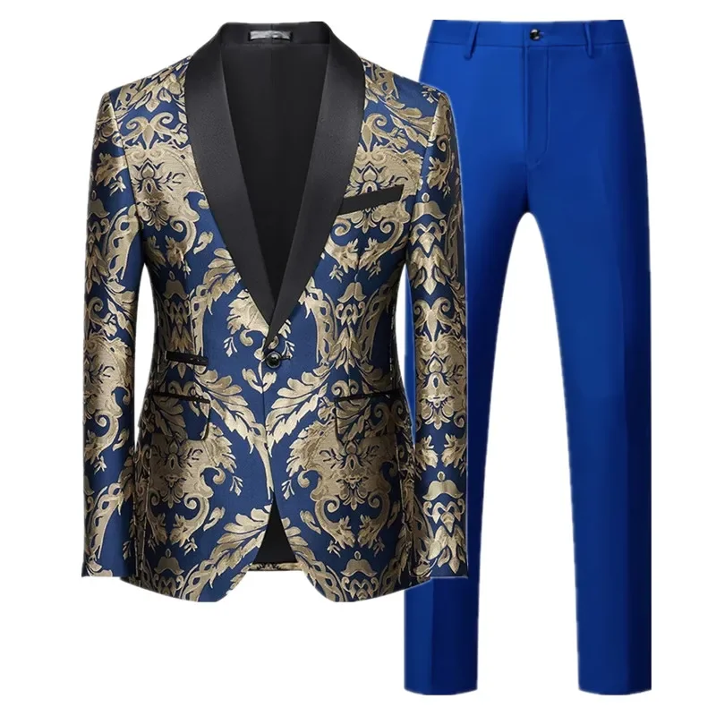 Men'S Dress Pants Fashion - Męskie biznesowe, społeczne garnitury żakardowe Niebieski