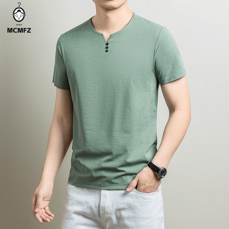 Men'S Fashion 2025 - Męska koszulka Henley, wygodna, z mieszanki
