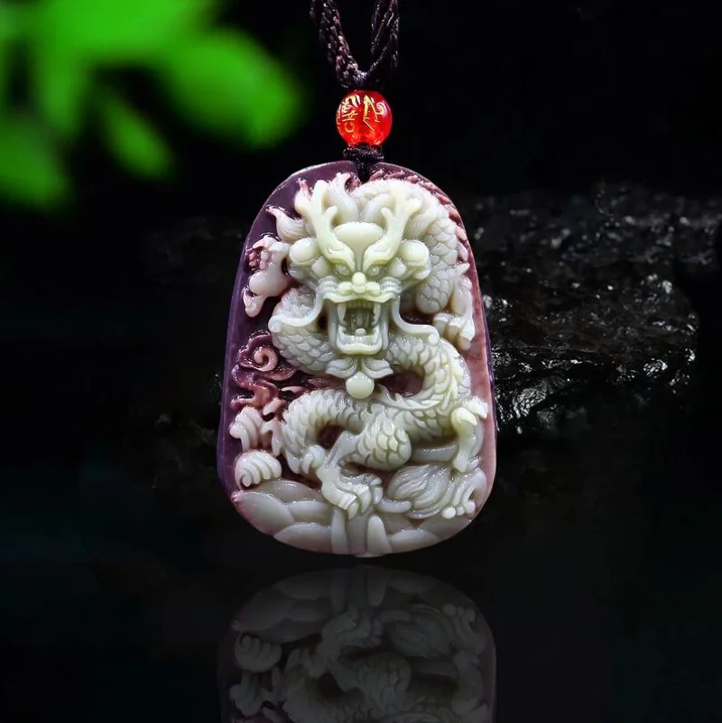 Men'S Fashion Necklaces - Fioletowa szata Jadeitowy smok Naszyjnik Chińska